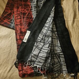 NWOT Silky Red Black And Gray Patterned Scarf
